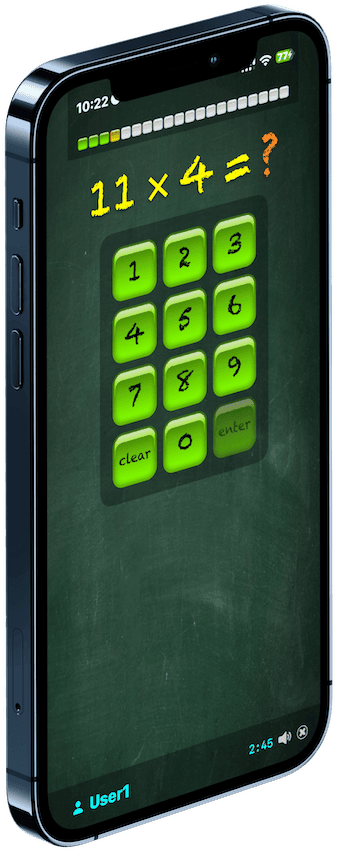 Typing the answer to a times-table question in TimesX on iPhone