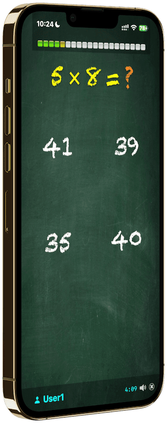 A multiple choice multiplication quiz question in TimesX on iPhone